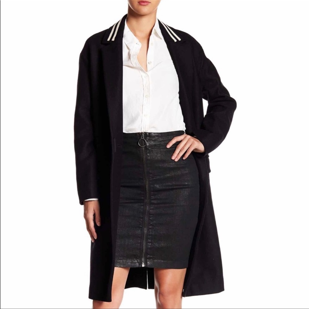 All Saints waxed denim “jade” pencil skirt